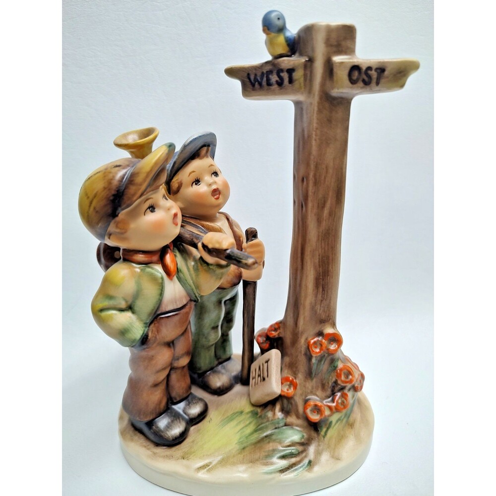 Vntg Hummel CROSSROADS Boy Hikers Blue bird Signed Goebel Figurine Germany 6.5"